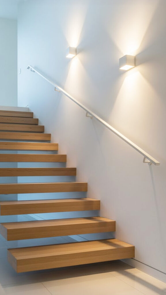 Witte stalen trapleuning open trap
